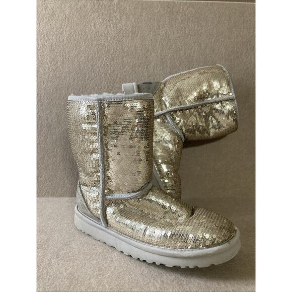 UGG Women’s sequin Sheepskin Lined Boots Sz 8 3161 Classic Short Sparkle Winter - Picture 2 of 8